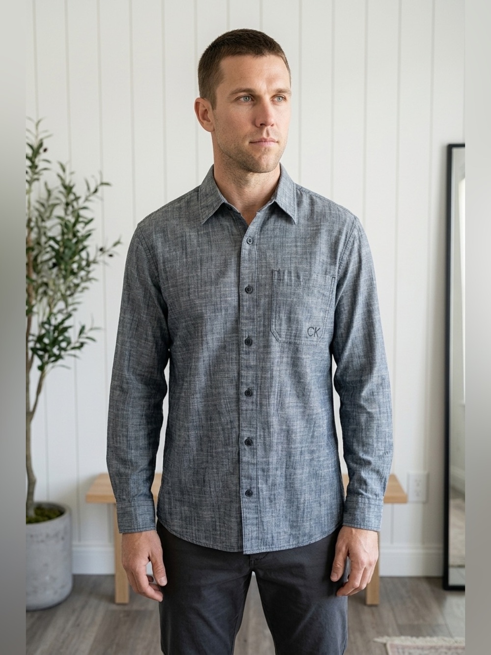 Calvin Klein Gray Shirt with Soft Fabric - Size Small